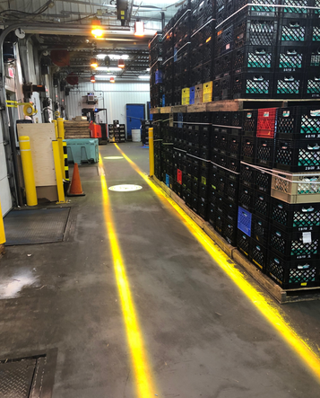 VirtuaLine amber Projected Lines used for pedestrian lanes demarcation