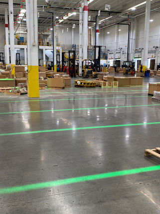 VirtuaLine green Projected Lines used to outline pallet staging area at a warehouse